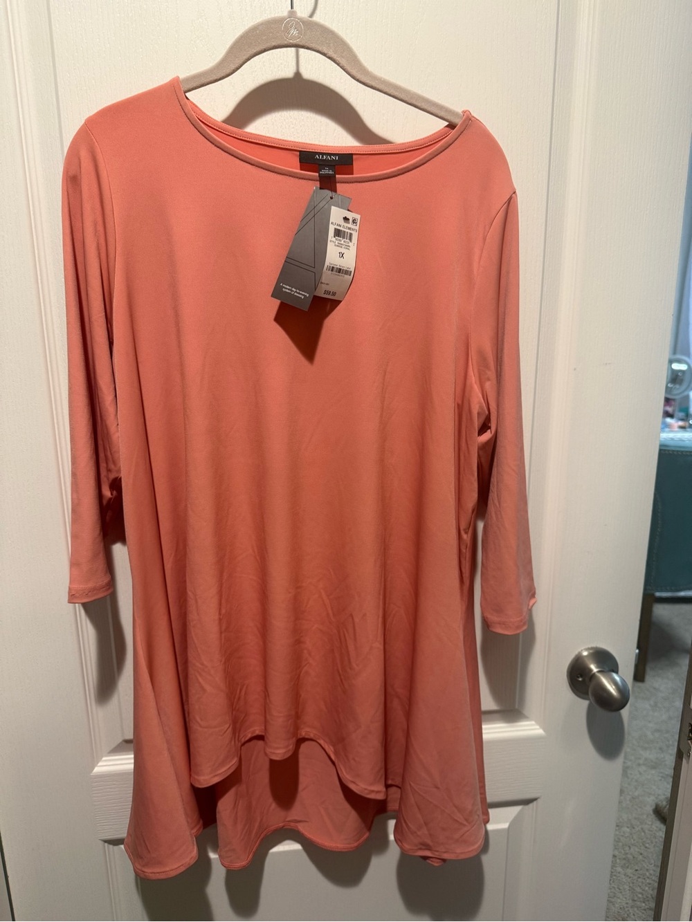 Alfani Women's Coral Pink 3/4 Sleeve Swing tunic Top Size 1X
